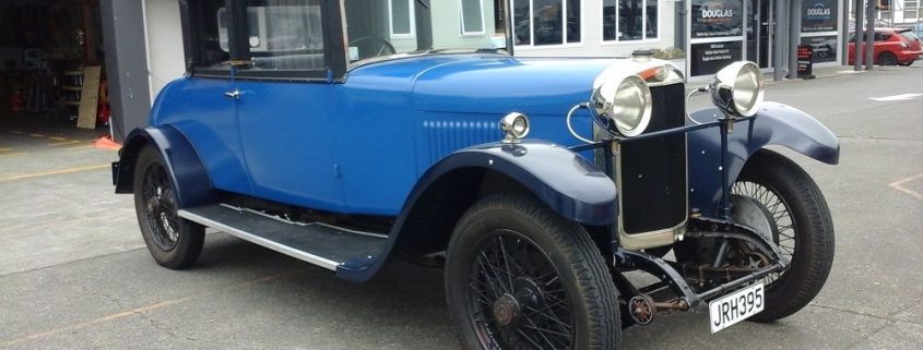 Motor trimming shown with custom Sunbeam convertible soft top