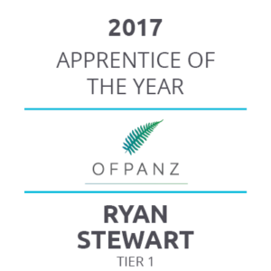 2017 - OFPANZ Apprentice of the Year for Ryan Stewart Tier 1