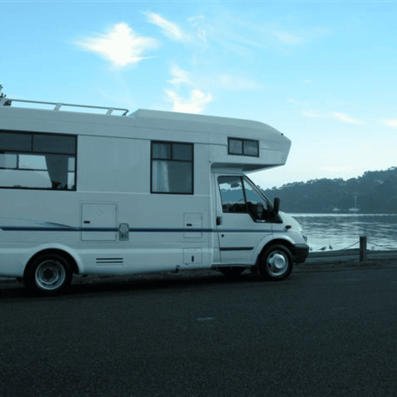 A motorhome by a lake in NZ