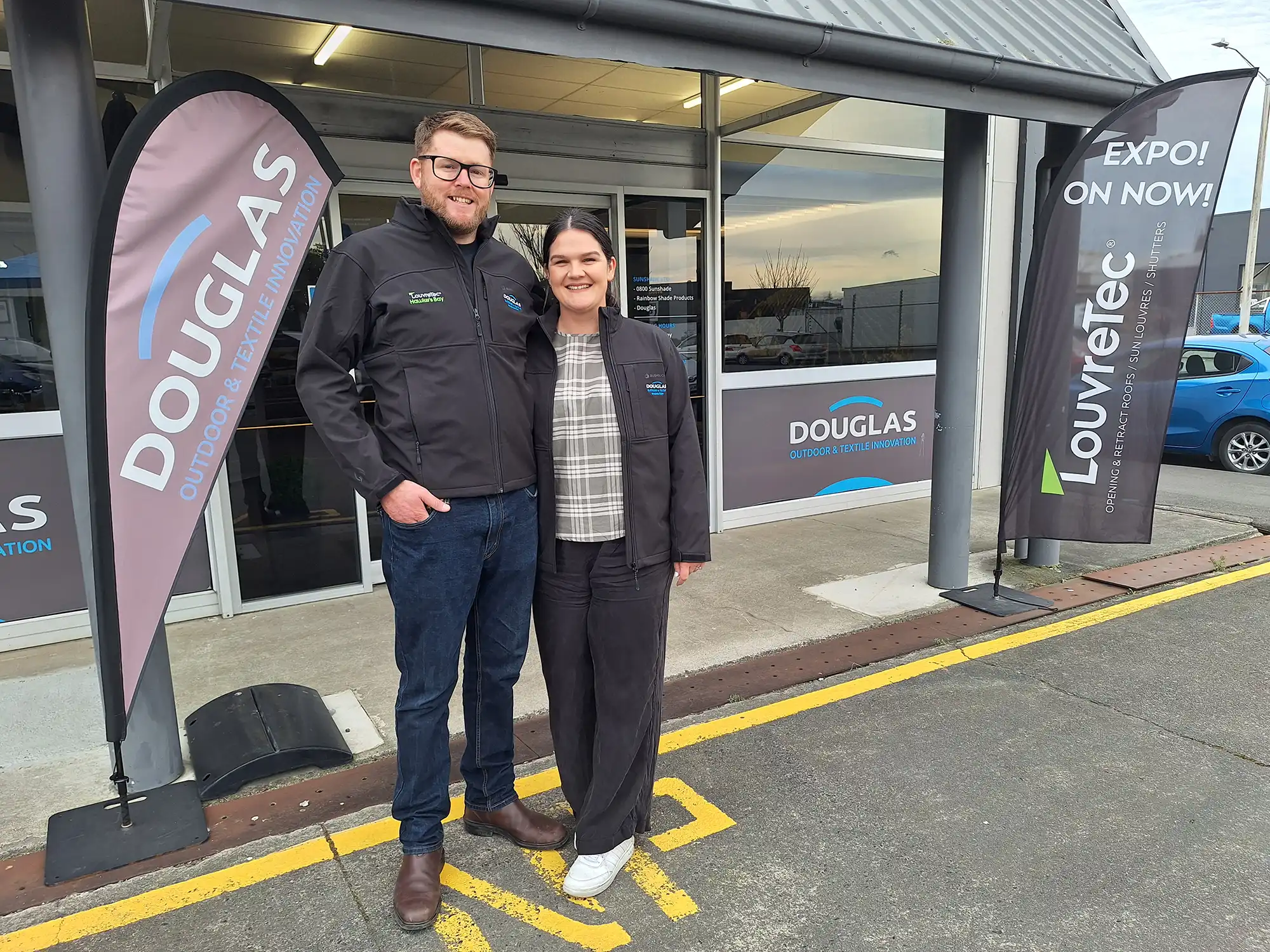 Douglas Innovation co-owners Adam Greville & Codie Simmonds are thrilled to be offering Louvretec at the Hastings showroom