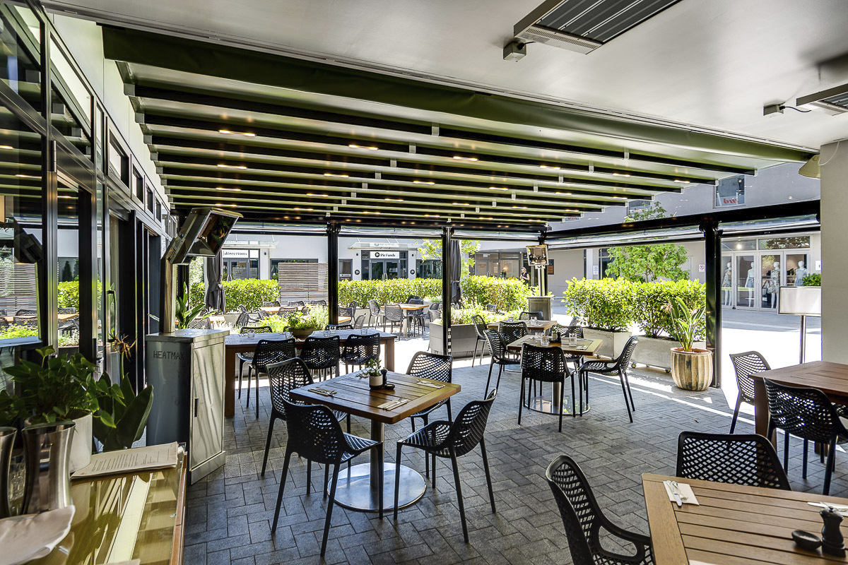 Retractable shade roof extended at Malo and Smith & Sheth Havelock North Hawke's Bay