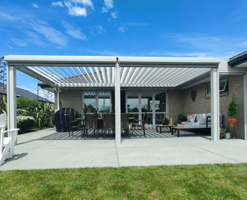 NZ Louvres roof using sustainably sourced aluminium enhances outdoor space installed by Douglas Innovation