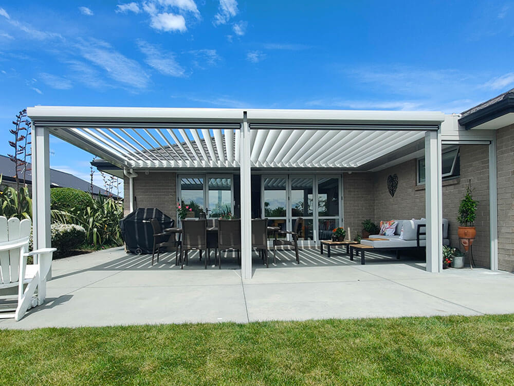 NZ Louvres roof using sustainably sourced aluminium enhances outdoor space installed by Douglas Innovation