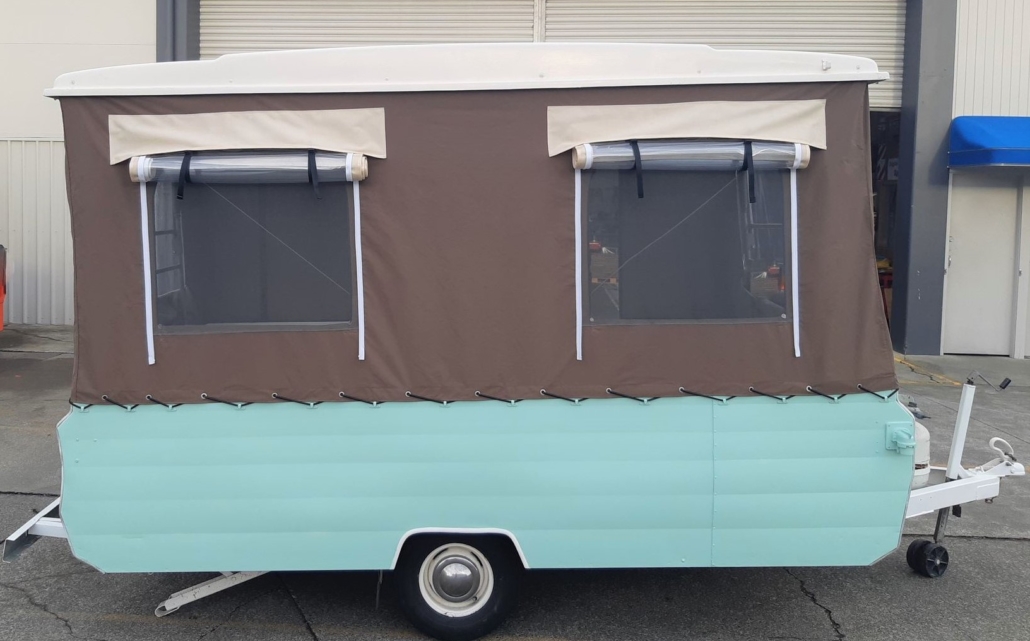 Retro pop top caravan reupholstery