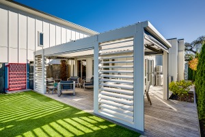 Louvre Panels by Douglas Outdoor Solutions on a patio in Hawke's Bay
